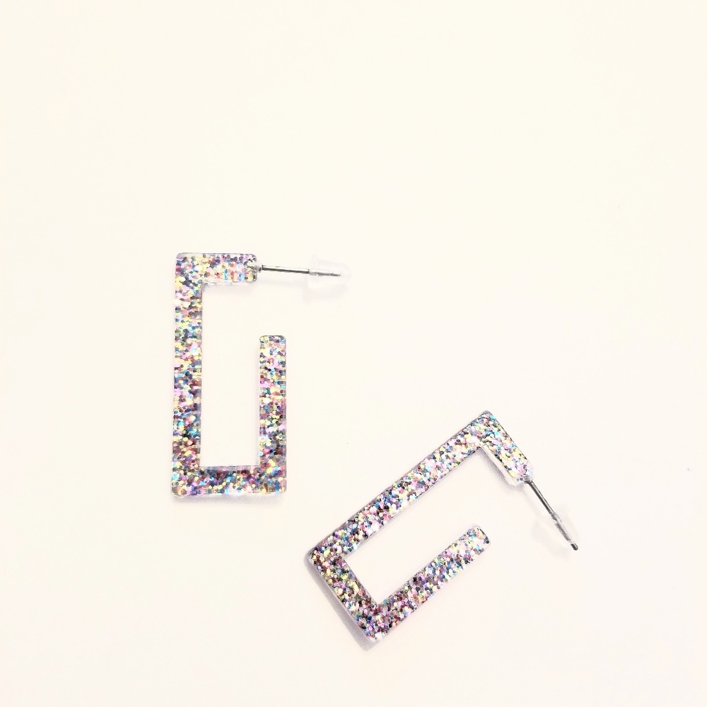 Rainbow Glitter Rectangle Earrings - image 1
